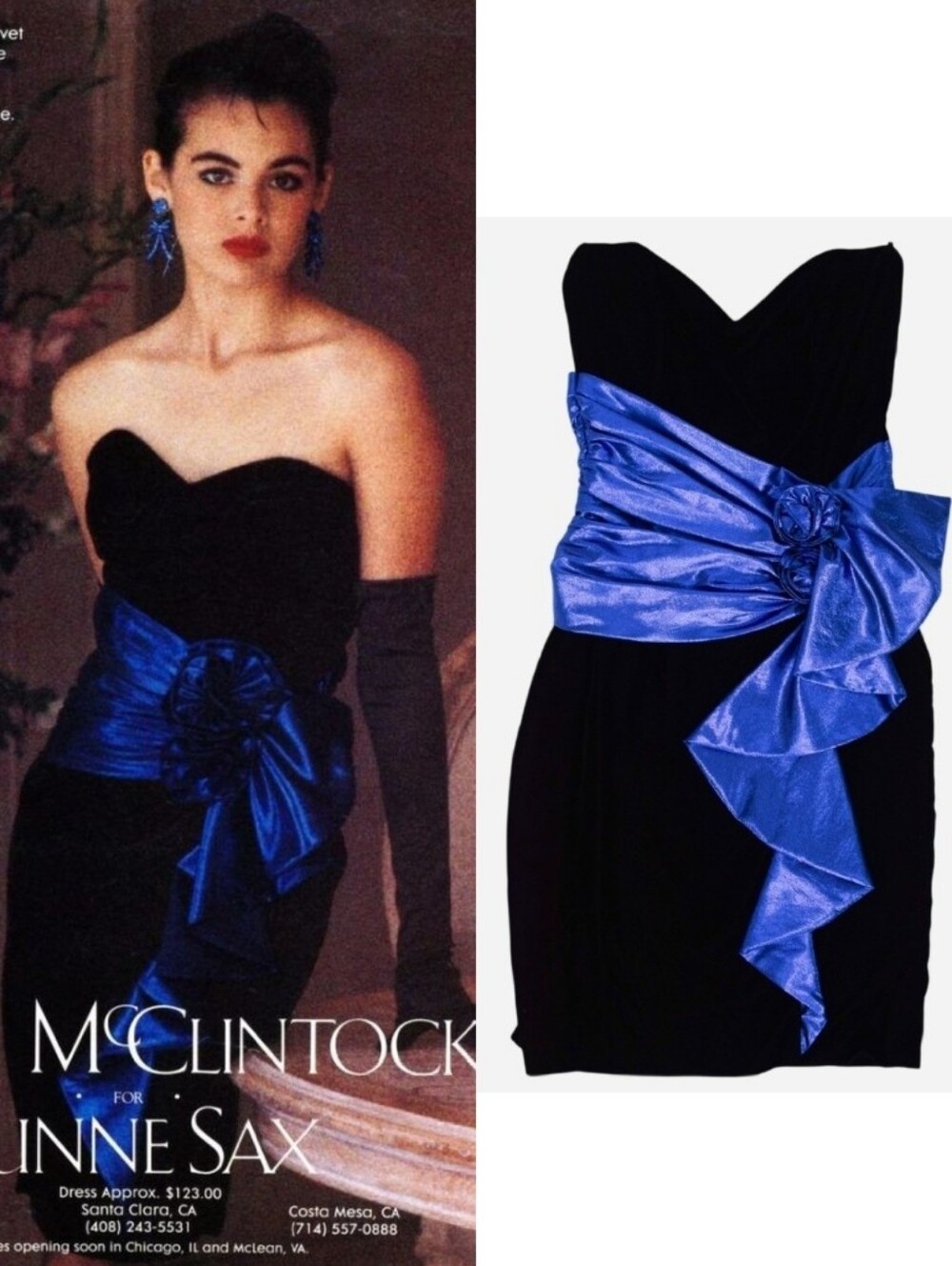 Vintage Gunne Sax Black Velvet Cocktail Dress Ruffle Rosette Strapless Sz 4